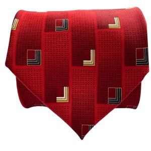 Alexander Julian Silk Tie Handmade Woven Tipped Bar Tac Tie Loop Red Geo 60x3.75